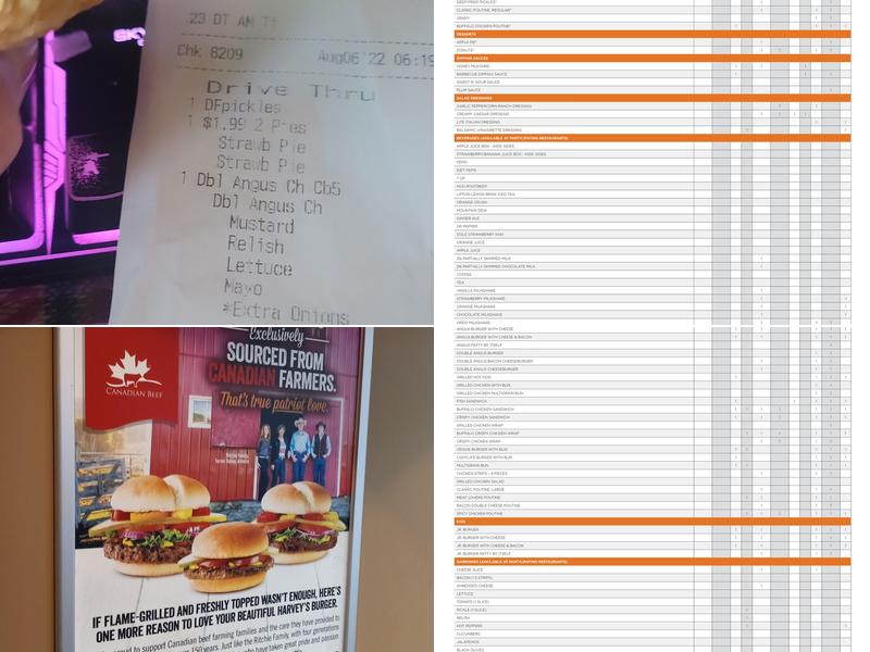 Harvey's Menu