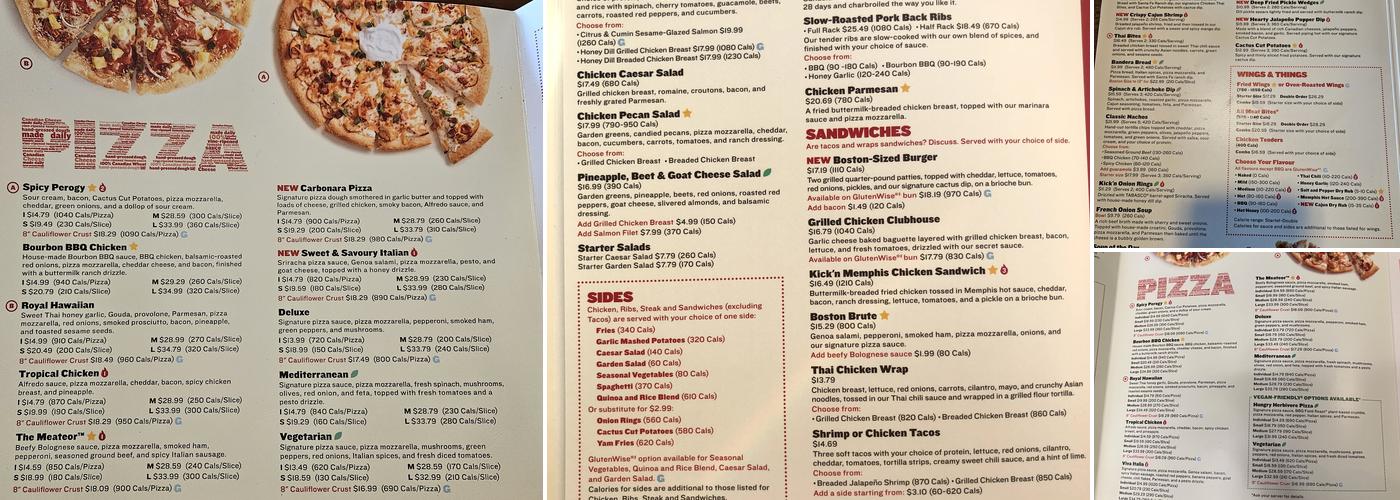 Boston Pizza Menu