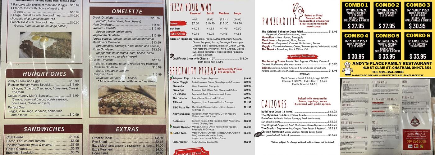 Andy's Place Menu