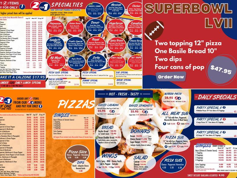 Basile's 2 For 1 Pizza & Pasta Menu