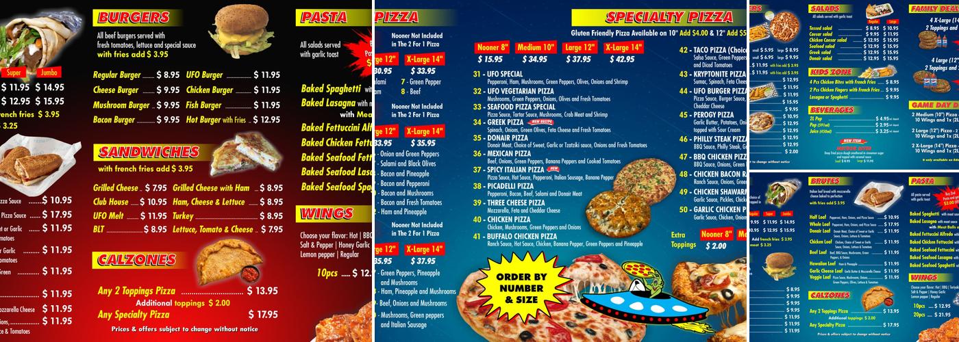 UFO Pizza Menu