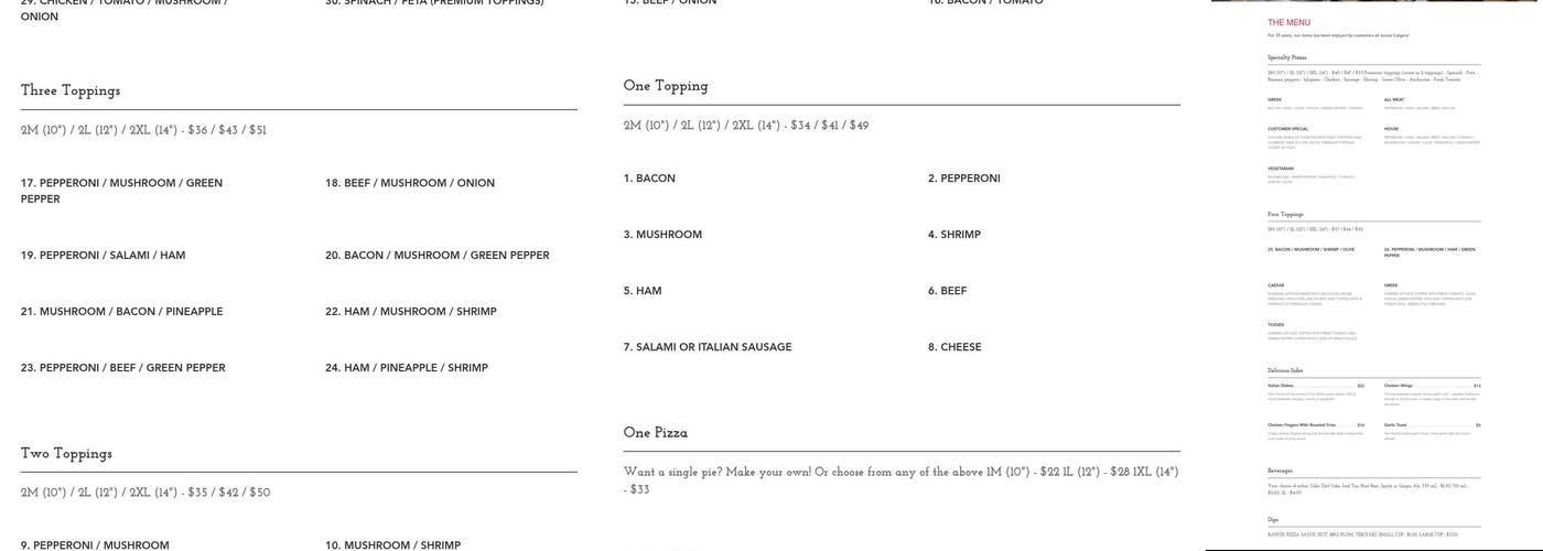 A Pizza Plus Menu