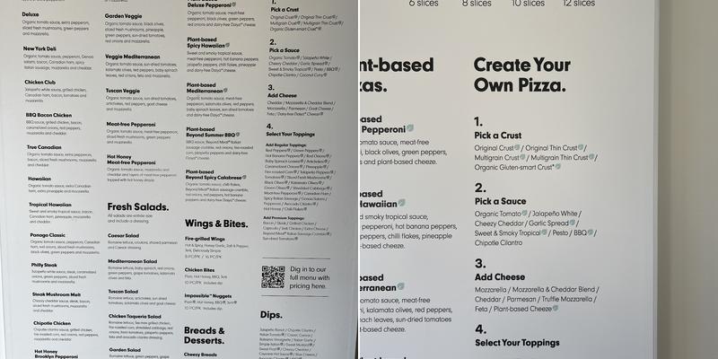 Panago Pizza Menu