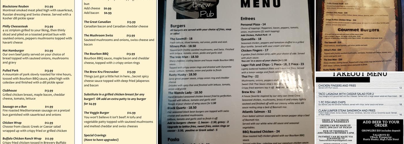 Bancroft Brew Pub Menu