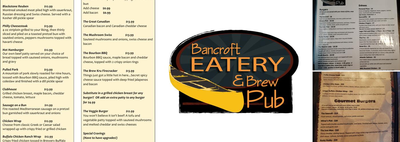 Bancroft Brew Pub Menu