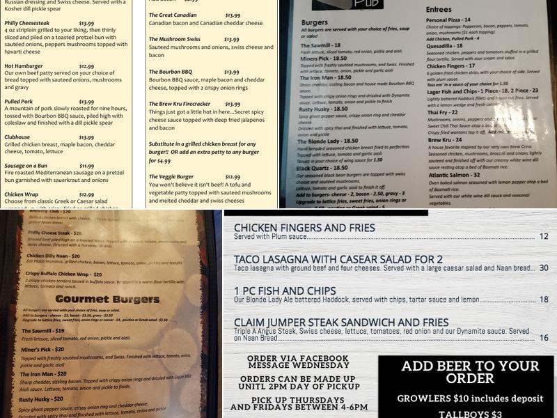 Bancroft Brew Pub Menu