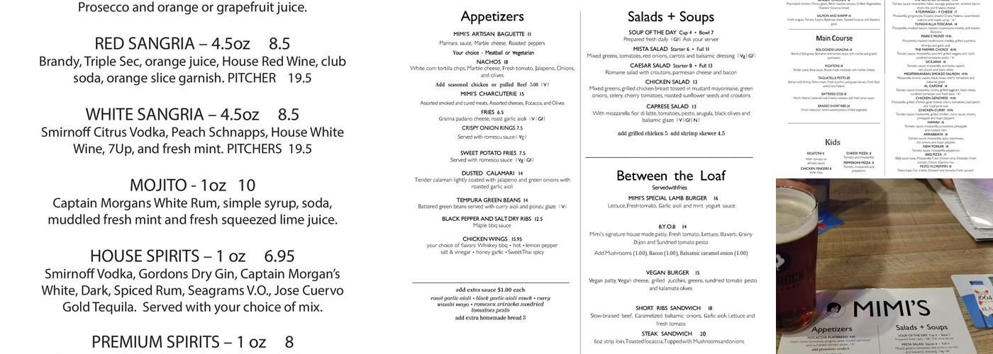 Mimi's Pub Menu