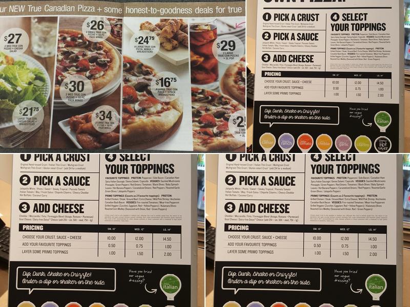 Panago Pizza Menu