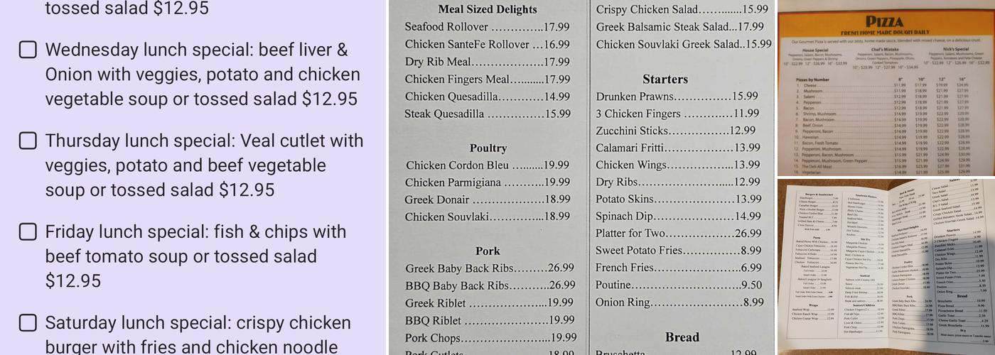 Nick's Family Restaurant and Lounge Menu