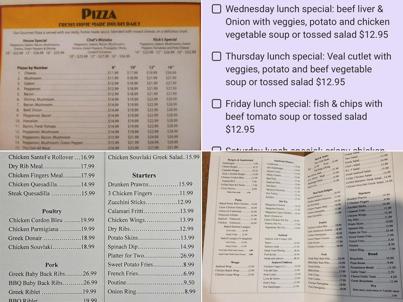 Nick's Family Restaurant and Lounge Menu