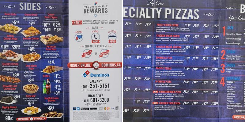 Domino's Pizza Menu