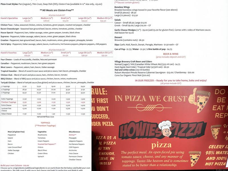 Howie's Pizza Menu