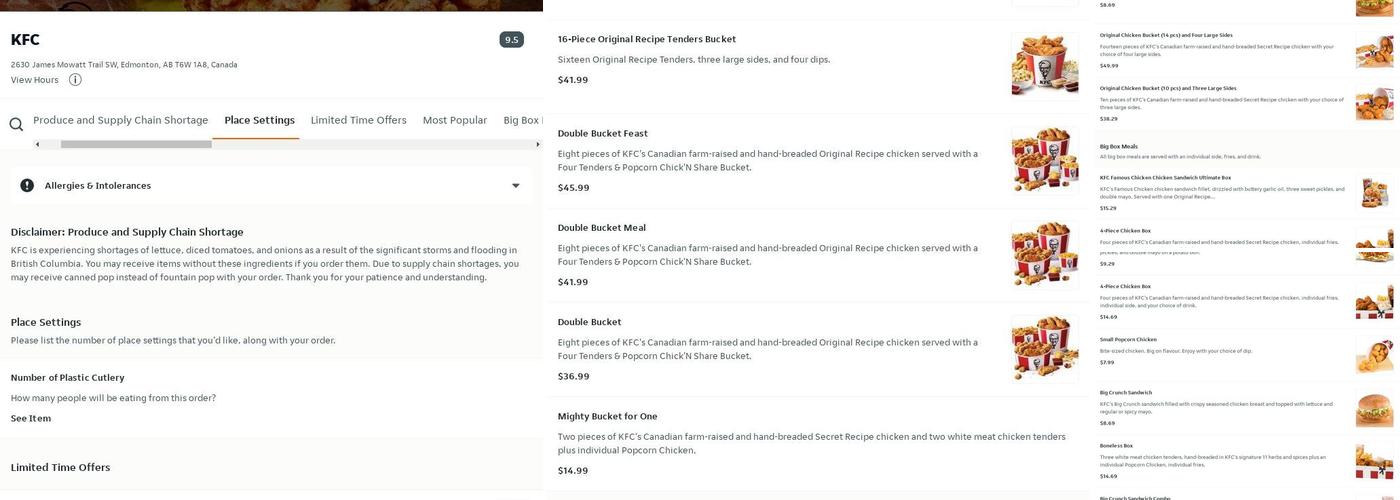 KFC Menu