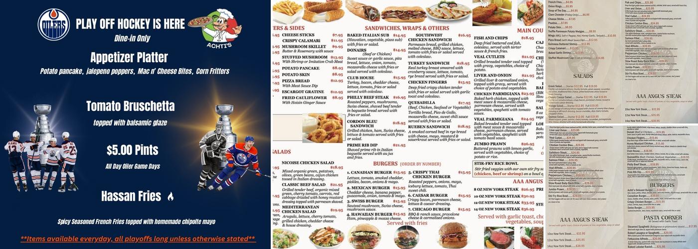 Achti's Steak & Pizza Menu
