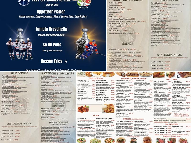 Achti's Steak & Pizza Menu