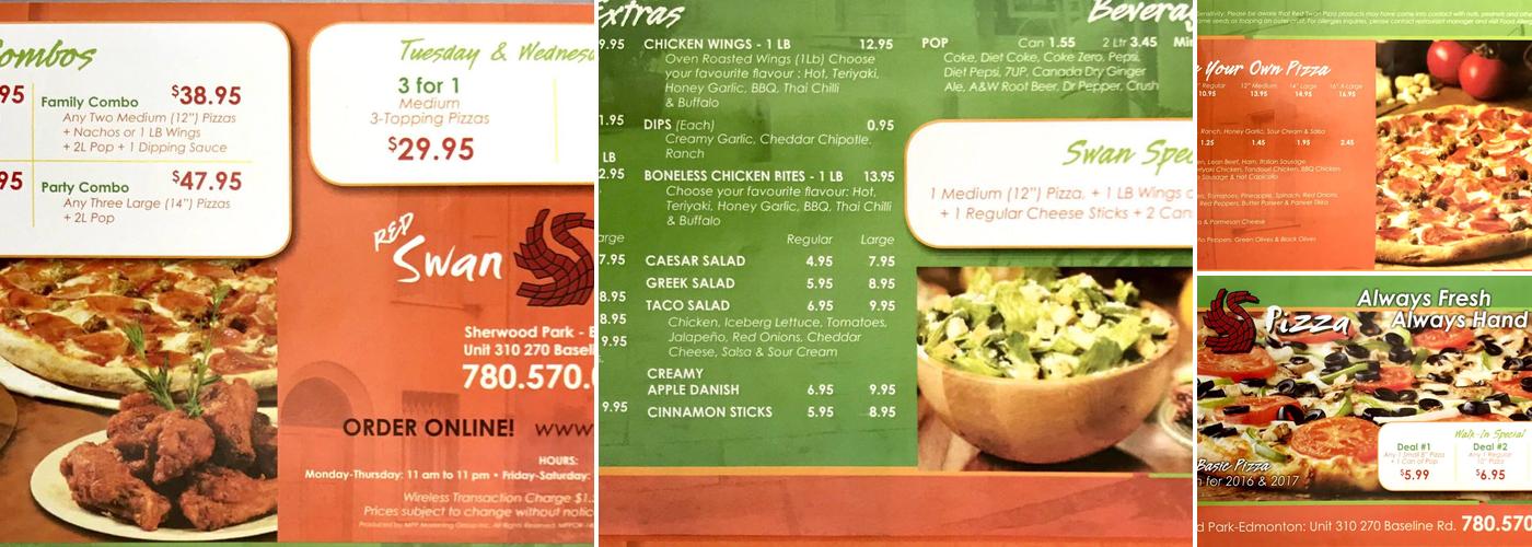 Red Swan Pizza Menu