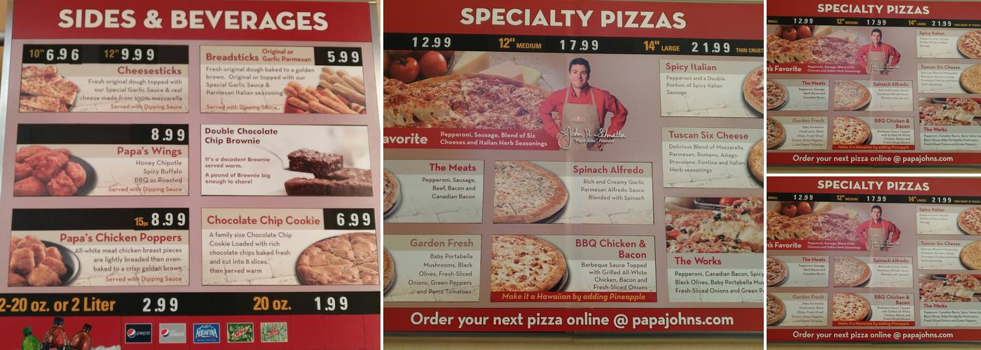 Papa Johns Pizza Menu