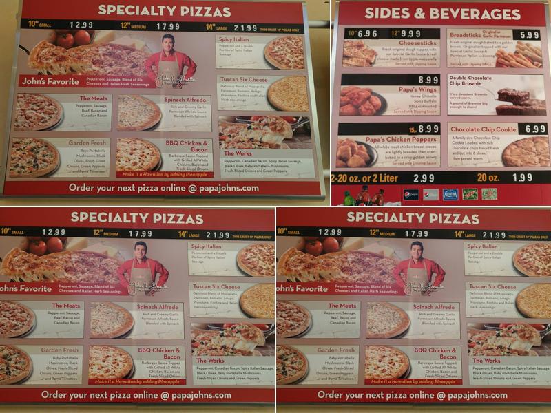 Papa Johns Pizza Menu