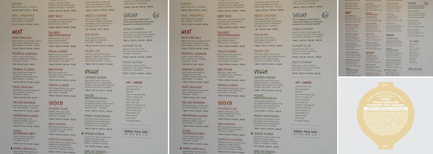 Panago Pizza Menu