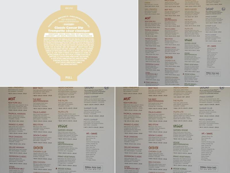 Panago Pizza Menu