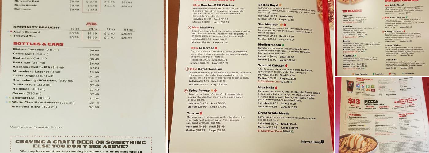 Boston Pizza Menu