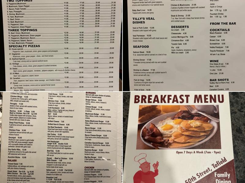 Tilly's Family Dining & Pizza Menu