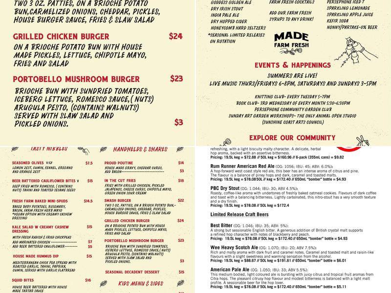 Persephone Brewing Company Menu