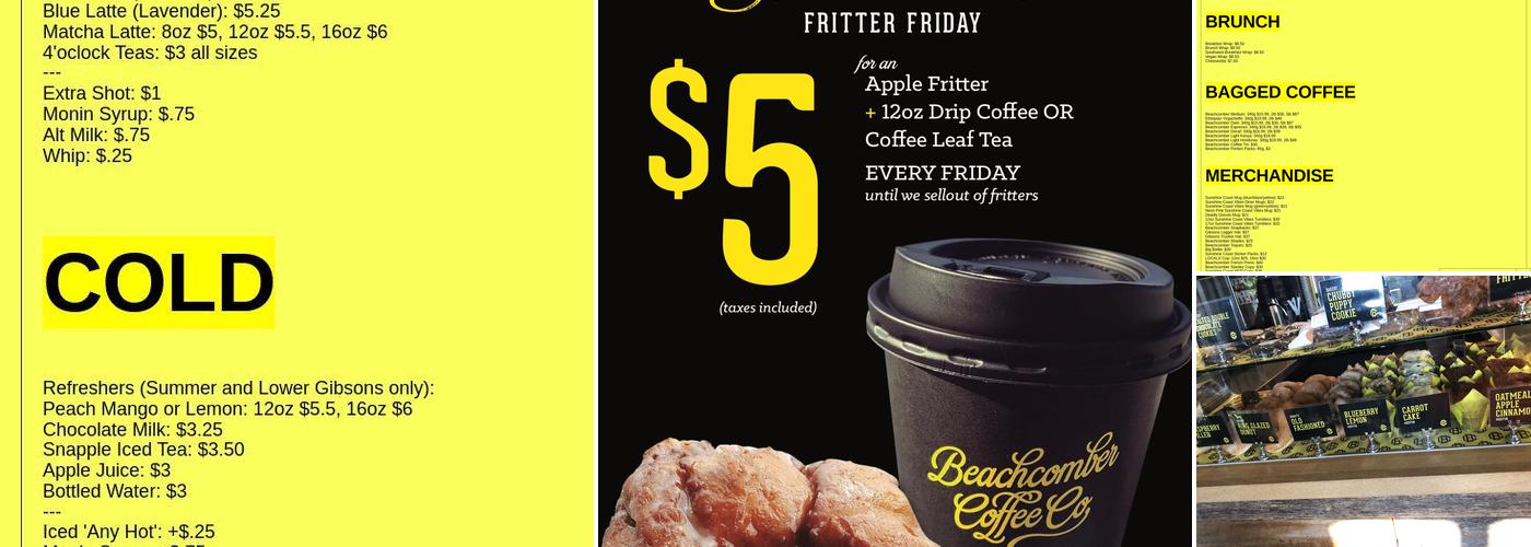 Beachcomber Coffee Company Menu