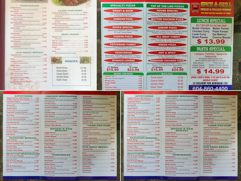 Spice and Grill Menu