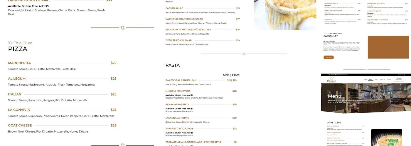 Convivia Bistro Cuisine Menu