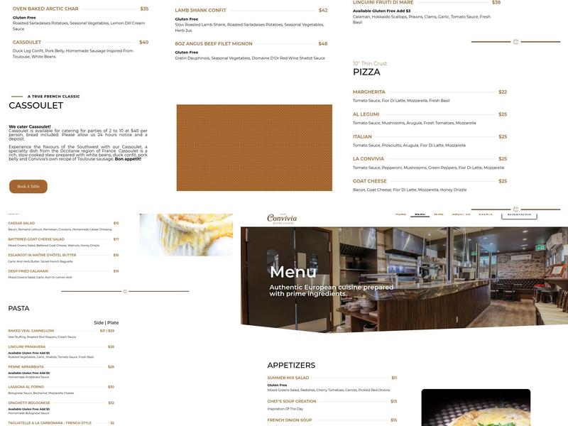 Convivia Bistro Cuisine Menu