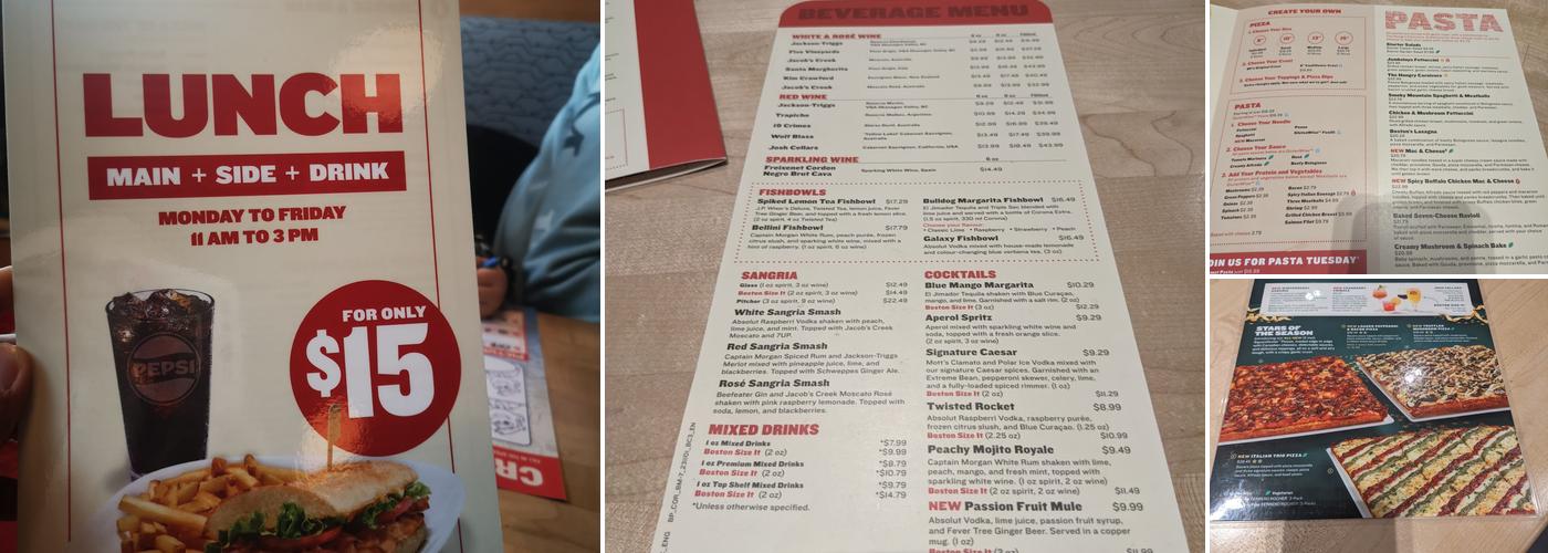 Boston Pizza Menu