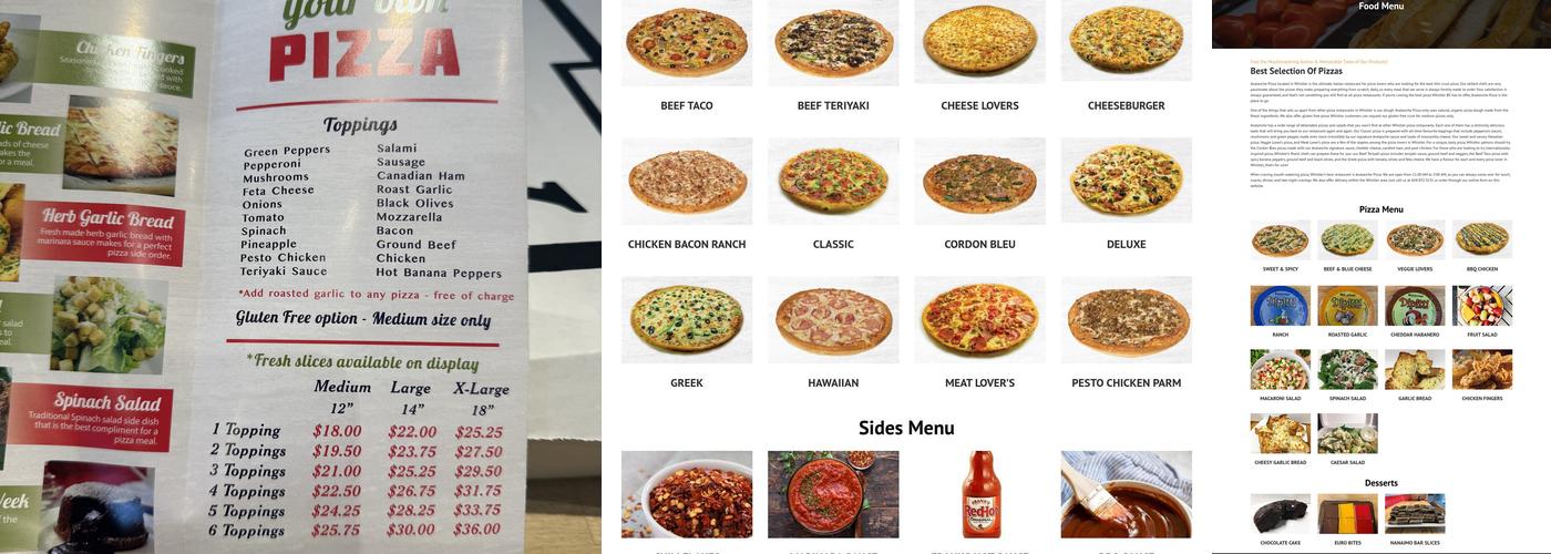 Avalanche Pizza Menu