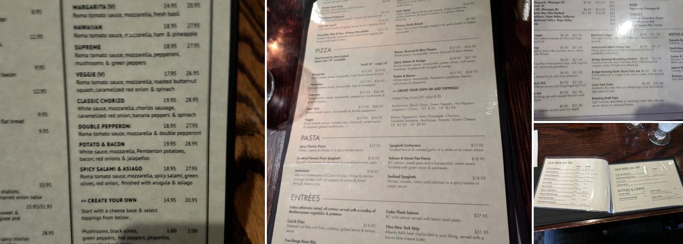 Black's Pub Menu