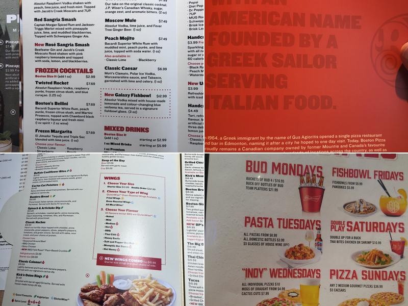 Boston Pizza Menu