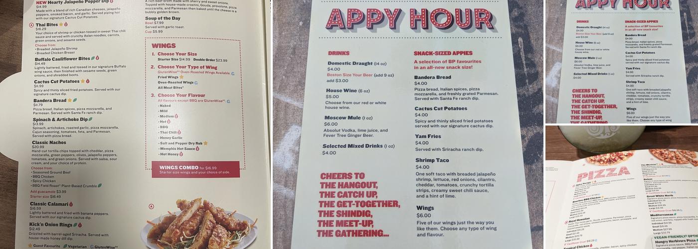 Boston Pizza Menu
