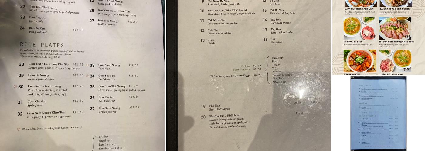 Pho Ten Menu