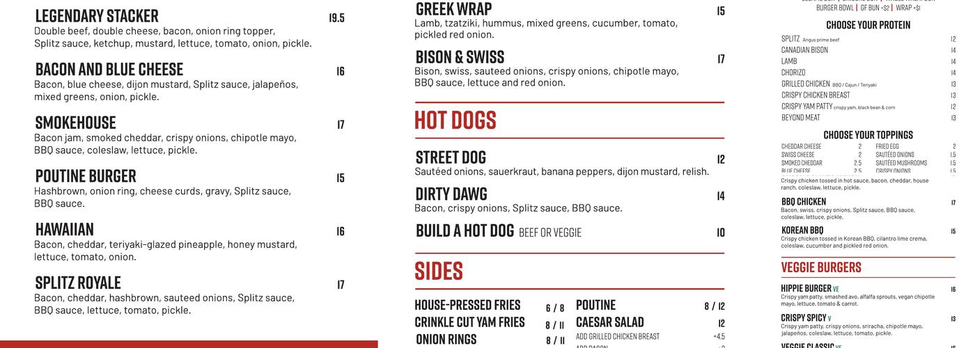 Splitz Grill Menu