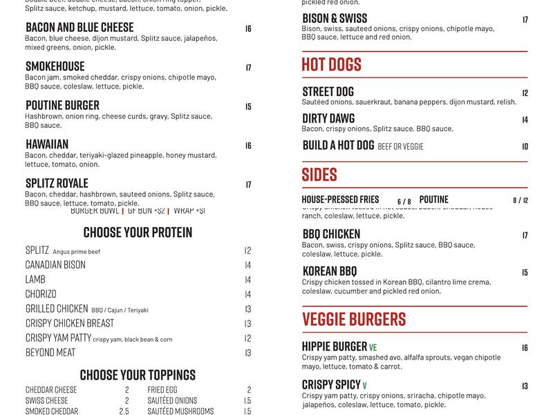 Splitz Grill Menu
