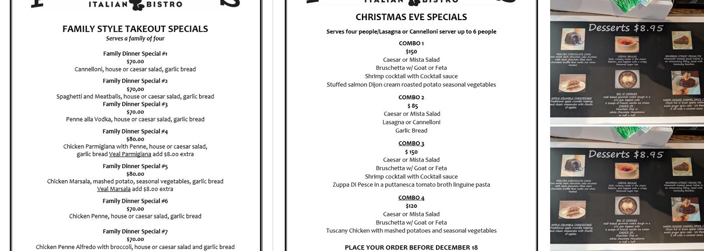 Portabello's Italian Bistro Menu