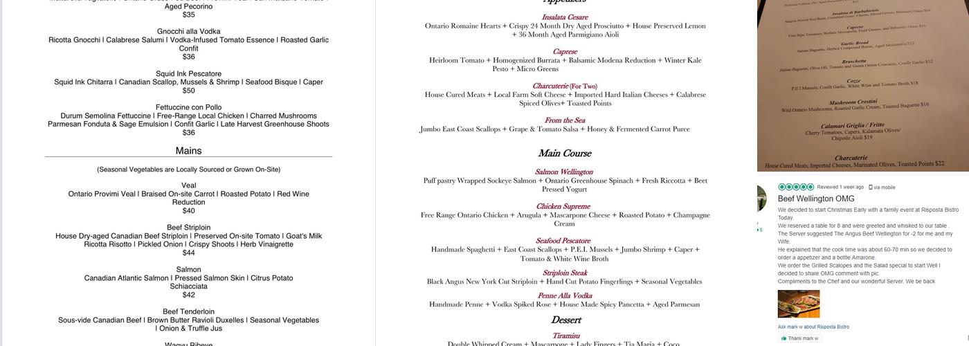 Risposta Bistro Menu