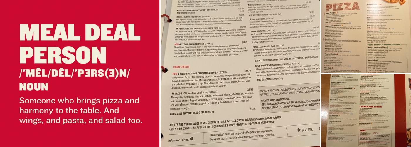Boston Pizza Menu