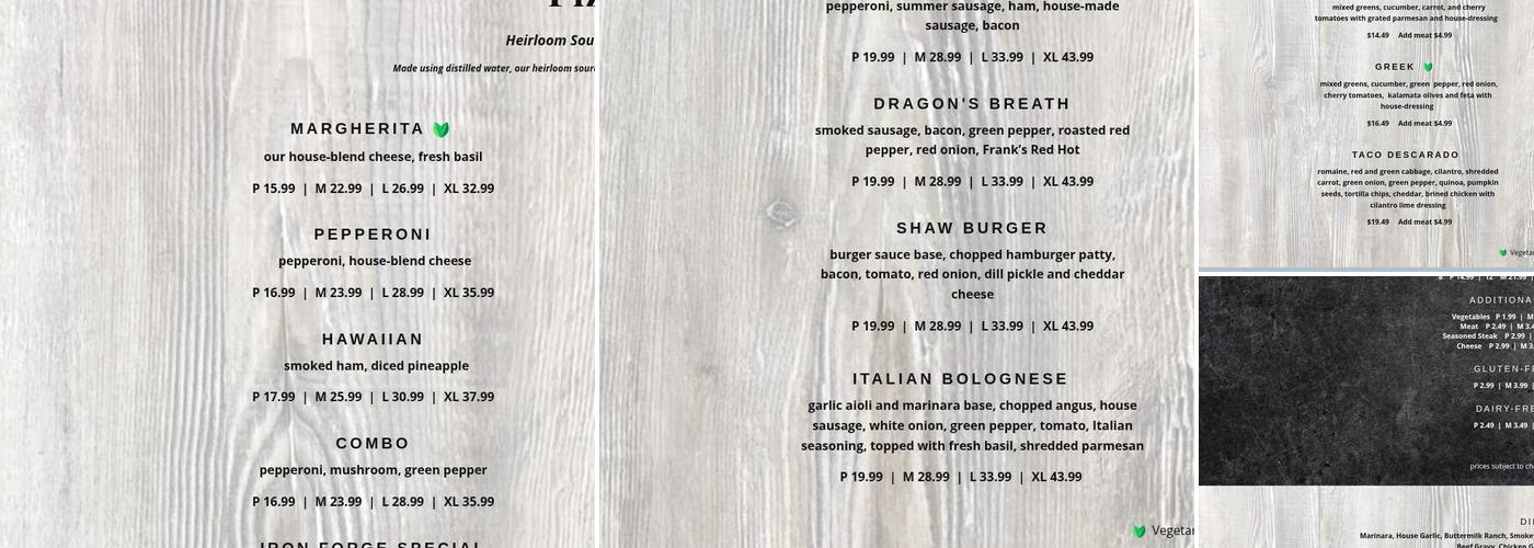 Iron Forge Pizza Menu