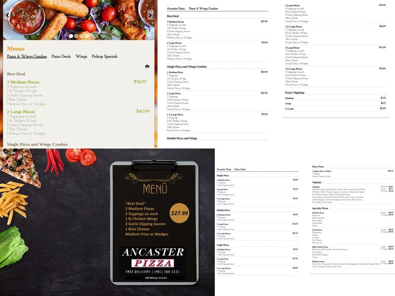 Ancaster Pizza Menu