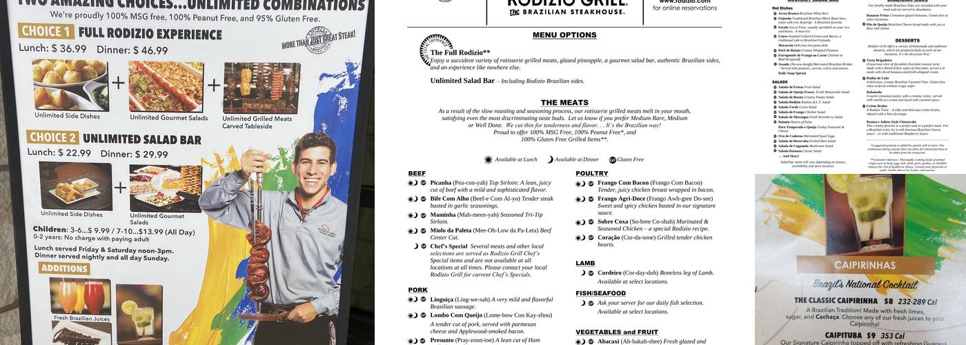 Rodizio Grill Brazilian Steakhouse Fort Lauderdale Menu