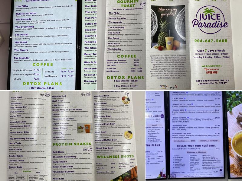 Juice Paradise & Açaí Bowls Menu
