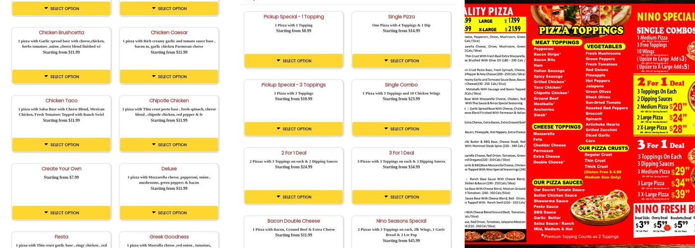 Nino Pizza Smithville Menu