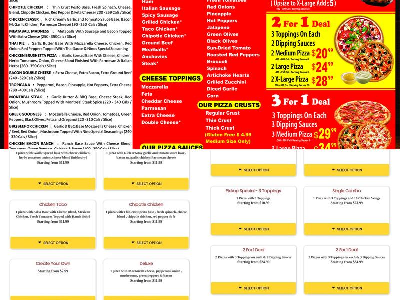 Nino Pizza Smithville Menu