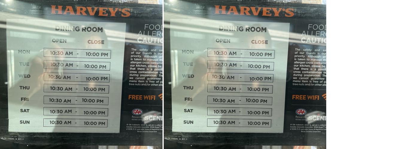 Harvey's Menu