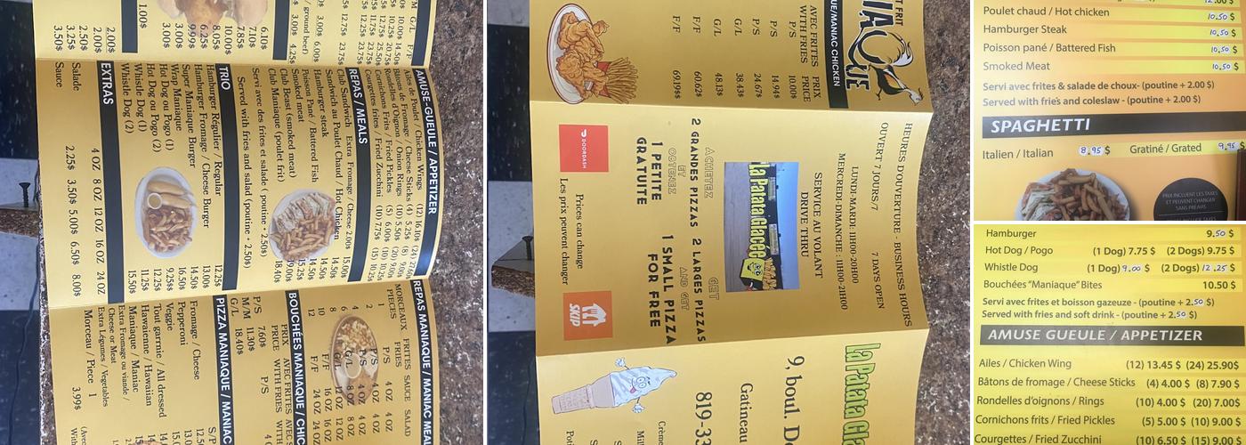 La Patata Glacée Menu